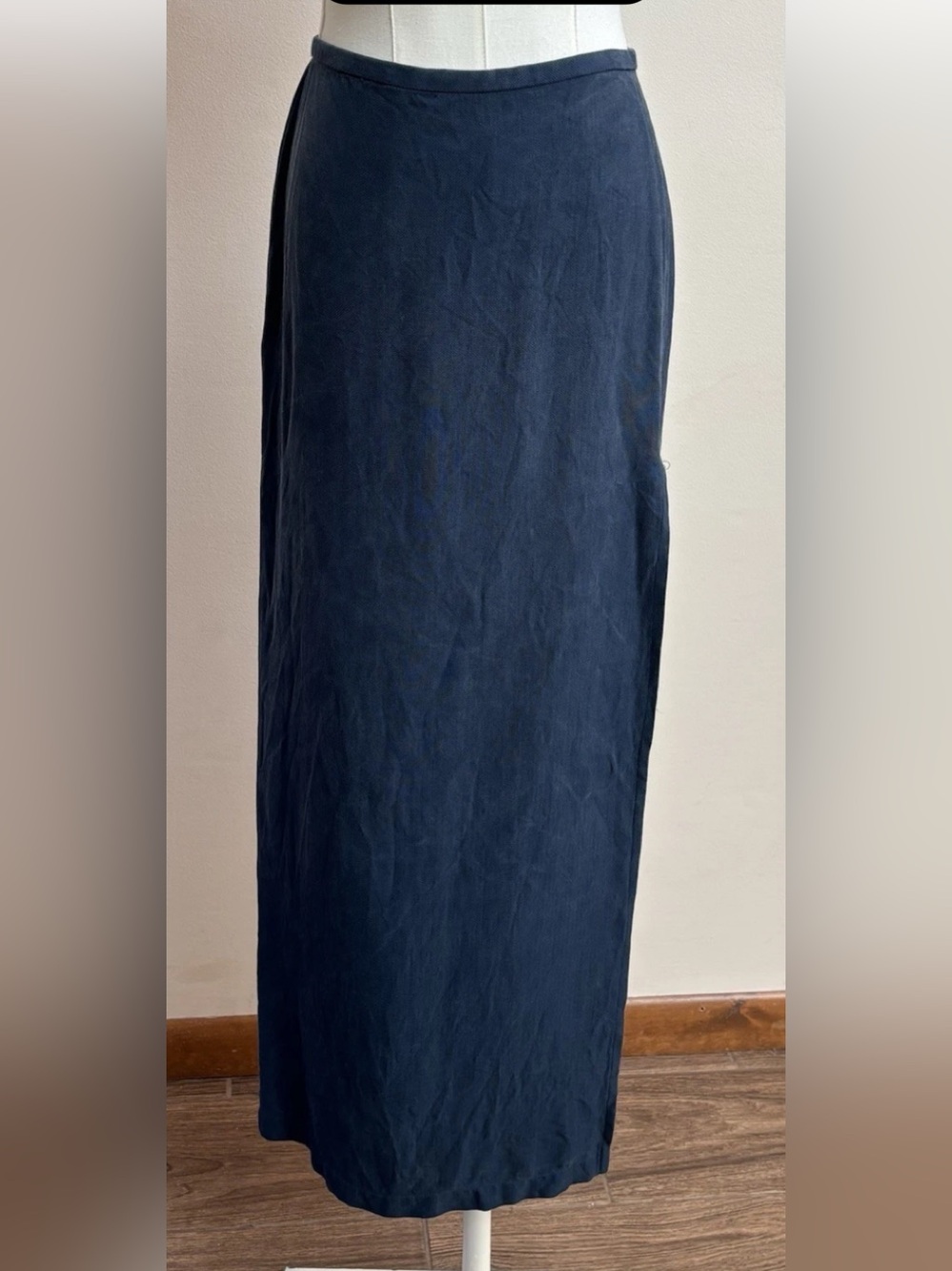 Eileen Fisher Silk Maxi Skirt Blue Side Slit Medium